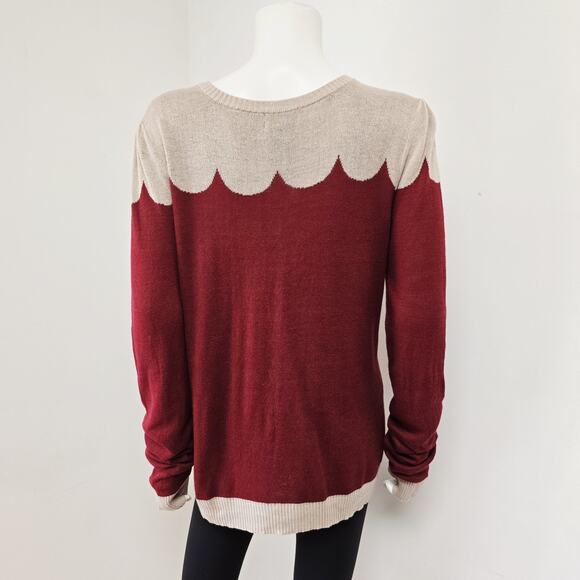 Modcloth Cardigan Sweater Size XL Paris Cafe Button Front Retro Scalloped Rust - Picture 3 of 10